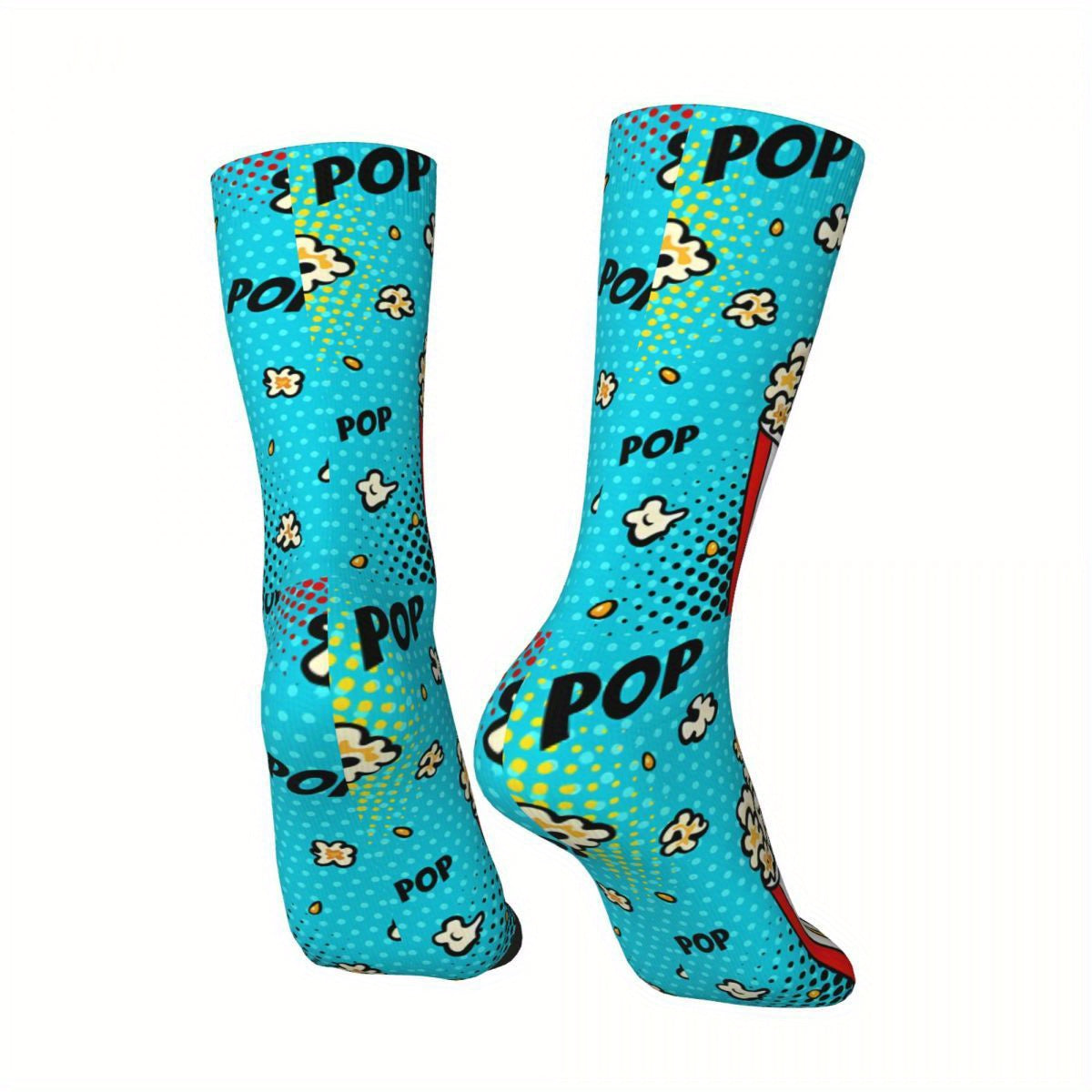 Biihudu Fun Popcorn 3D Print Novelty Socks, Polyester Knit Fabric with Stretch Elastane, Comfortable and Breathable Crew Socks for Men and Women - Trendy Socks4me