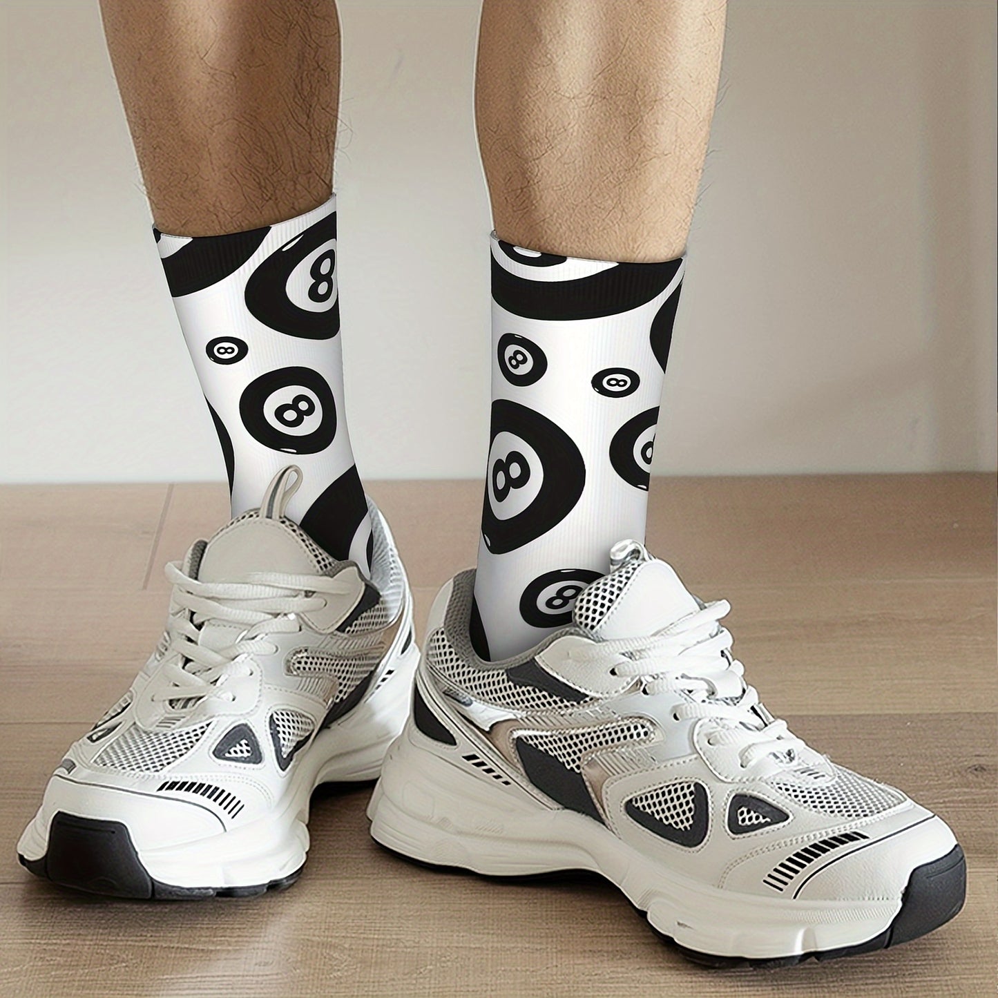 Retro Billiards-Inspired Compression Socks - Black 8 Ball Design, Seamless Novelty Crew for Men & Women - Trendy Socks4me