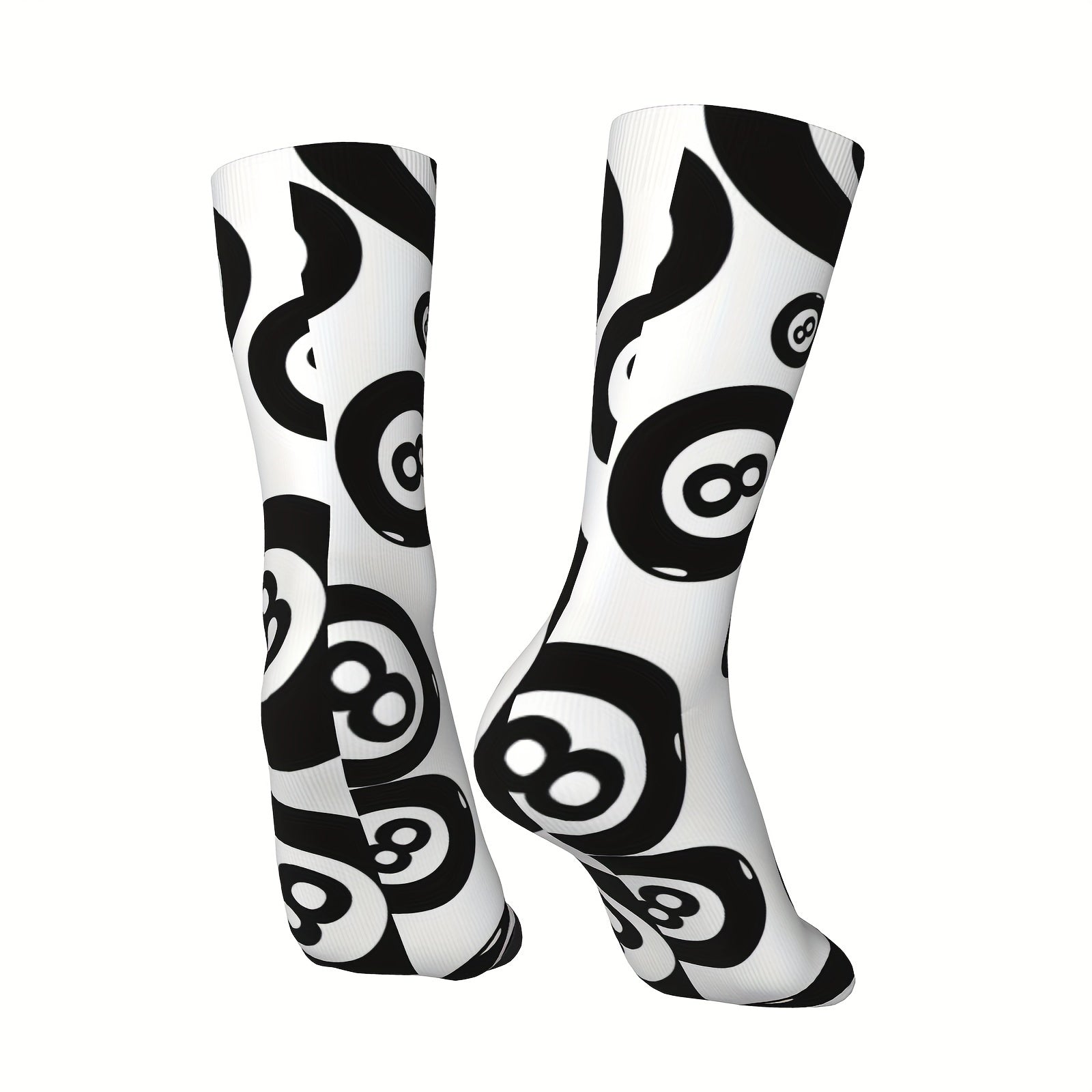 Retro Billiards-Inspired Compression Socks - Black 8 Ball Design, Seamless Novelty Crew for Men & Women - Trendy Socks4me