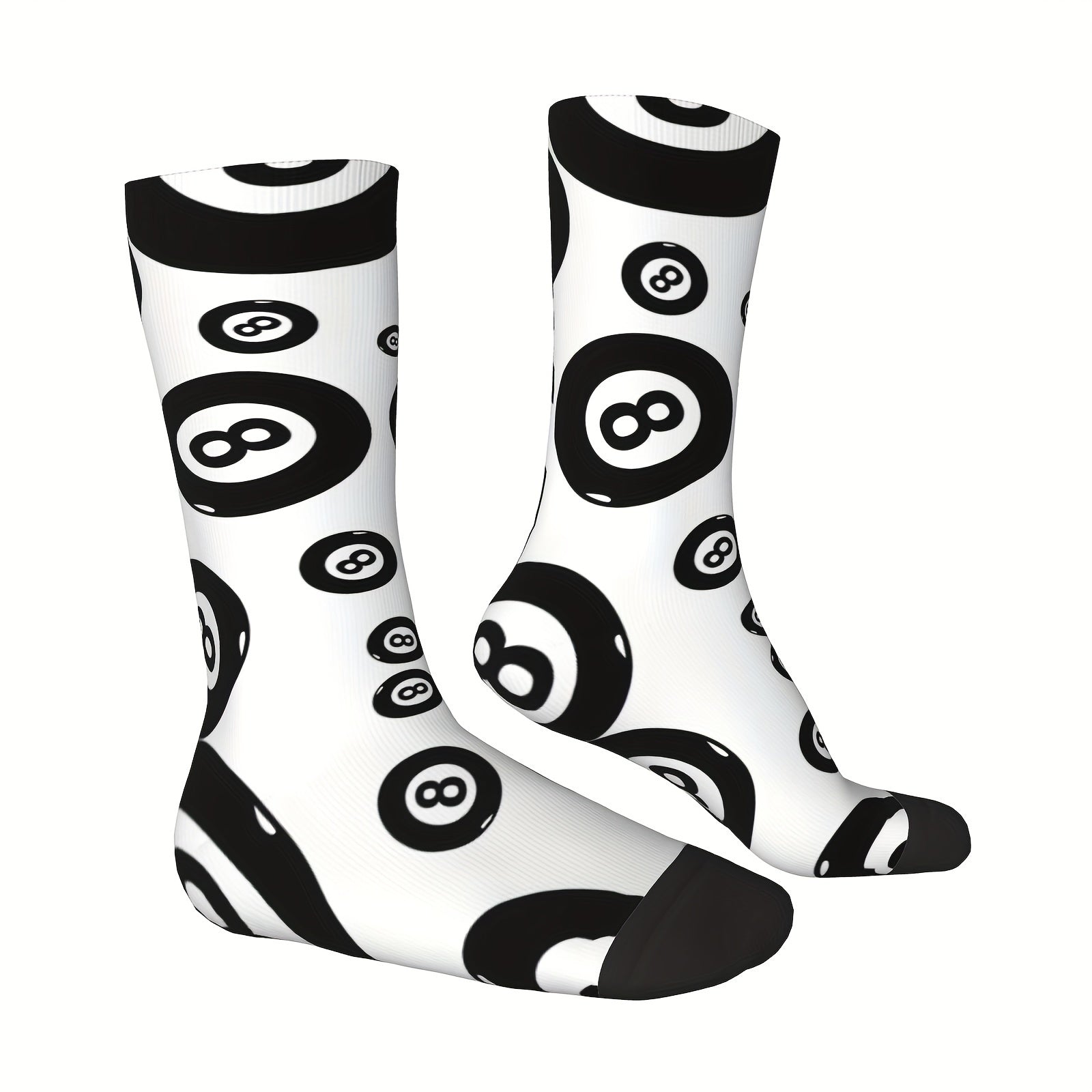 Retro Billiards-Inspired Compression Socks - Black 8 Ball Design, Seamless Novelty Crew for Men & Women - Trendy Socks4me